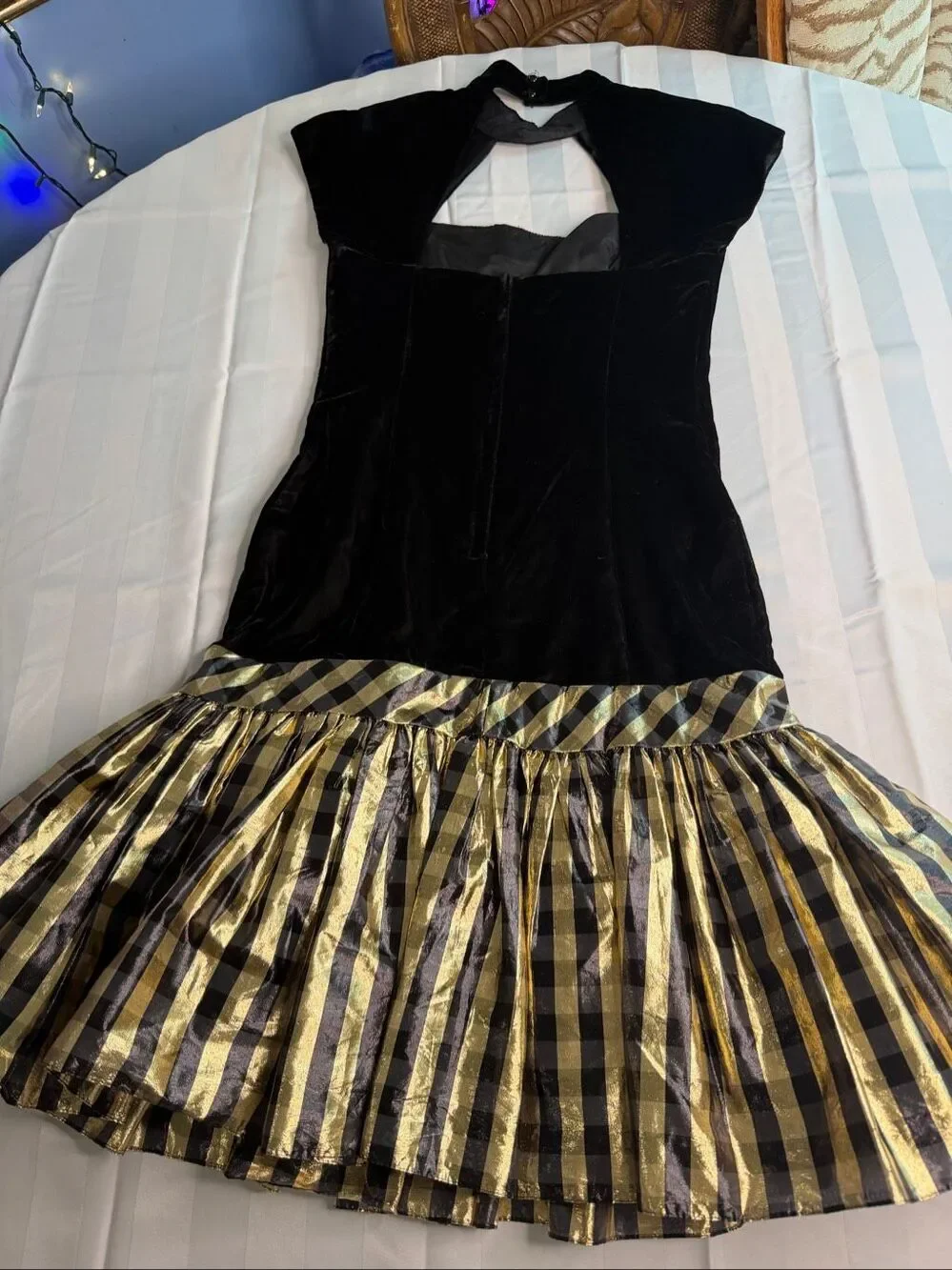 Roberta California Black Velvet Metallic Cutout Vintage Dress Size 11/12